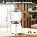 9 Cup Aluminum Moka Pot Classic Stovetop Espresso Coffee Maker 450ml 15oz Coffeemaker Percolator Mocha Express Preferred Cafe Makers for Italian and Cuban Café Brewing White