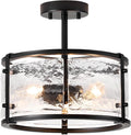 Semi Flush Mount Ceiling Light Fixturs - Black Ceiling Lights - 14inch Ceiling Light Fixtures with Glass - E12 3-Light Hallway Lighting Fixtures C2118-BK