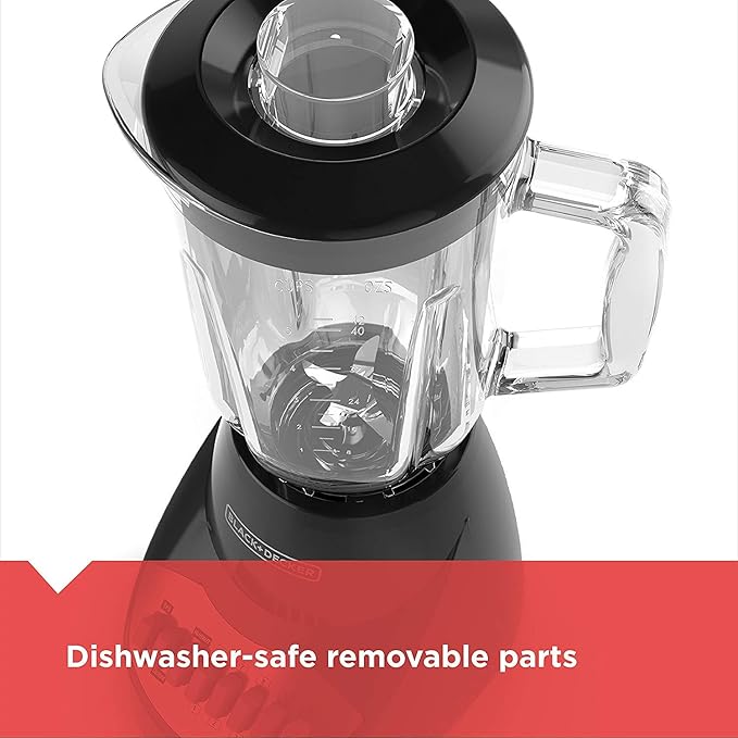 BLACK+DECKER Countertop Blender with 6-Cup Glass Jar, 10-Speed Settings, Black, BL2010BG