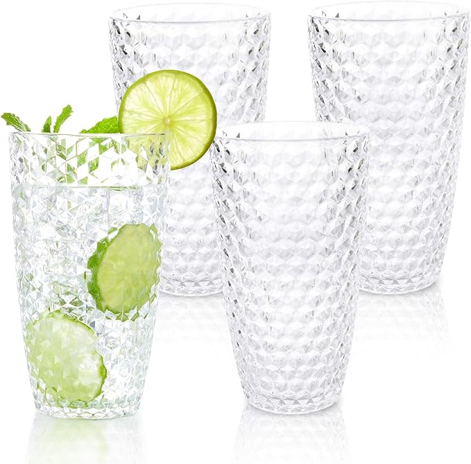 BELLAFORTE Shatterproof Tritan Plastic Tall Tumbler, 19oz Drinking Glasses Set of 4 - Laguna Beach Unbreakable Outdoor Drinkware for Party, Poolside, Indoor Use - Dishwasher Safe, BPA Free - Clear