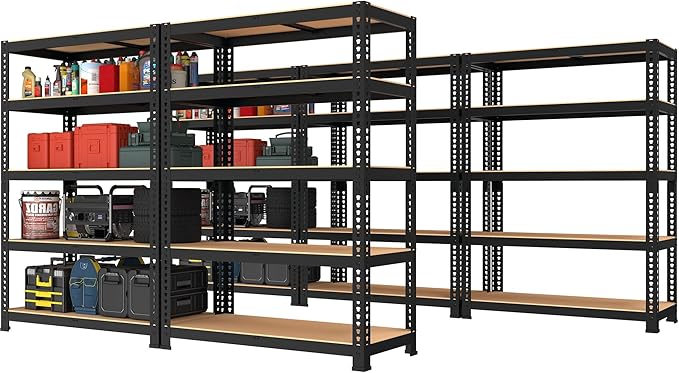 PrimeZone Storage Shelves 5 Packs 5 Tier Adjustable Garage Storage Shelving, Heavy Duty Metal Storage Utility Rack Shelf Unit for Warehouse Pantry Closet Kitchen, 35.5" x 15.75" x 71", Black