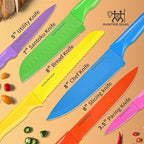 Knife Set, 12-PC Colorful Kitchen Knife Set, 6 Sharp Kitchen Knives with Built-in Sharpener Covers for Cooking, Cutting&Chopping (Multicolor)