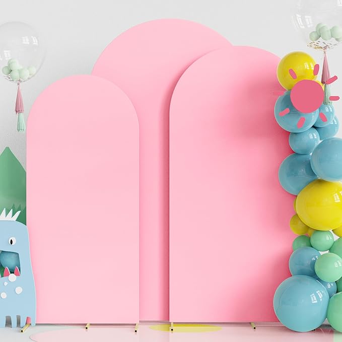 Fomcet Set of 3 Wedding Arch Covers - 6FT, 6.6FT, 7.2FT Pink 2-Sided Round Top Spandex Arch Backdrop Cover Fitted Fabric for Birthday Party, Baby Shower, Wedding Stand Decoration