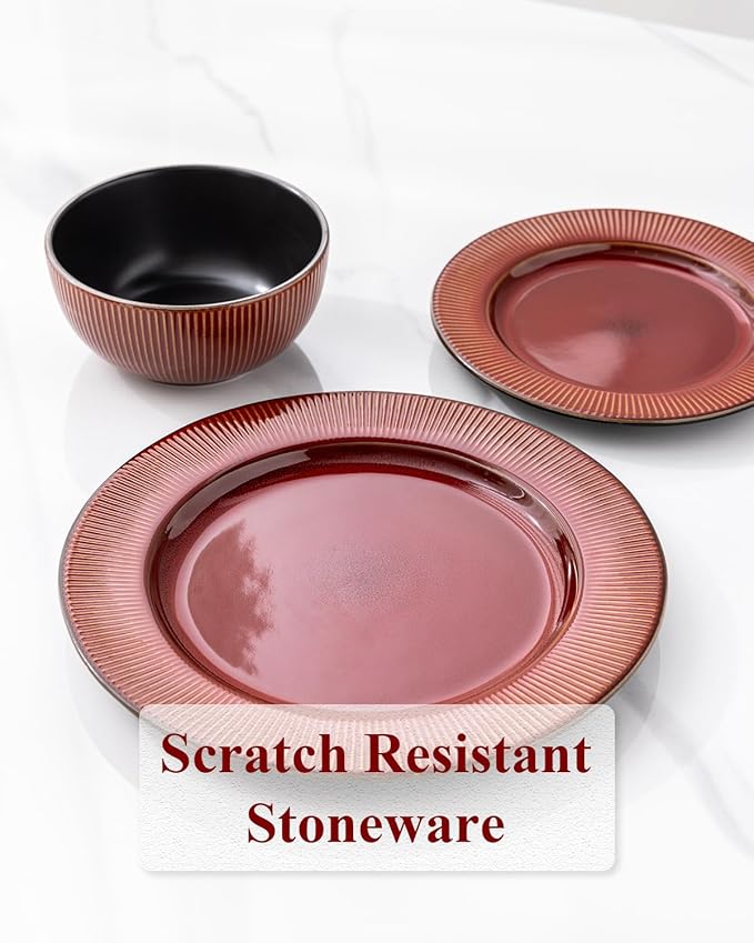 GBHOME Ceramic Dinnerware Sets,12 pcs Embossed Elegant Stoneware Plates and Bowls Sets, Housewarming Wedding Gift | Dishwasher & Microwave Safe | Dishes Set Service for 4