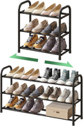 Shoe Rack for Closet, 3-Tier Expandable Shoe Organizer, Metal Adjustable Black Shoe Shelf Storage Organizer, Free Standing Shoe Rack for Entryway Closet Doorway