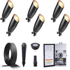 Black Brass Low Voltage Landscape Spotlights(6-Pack) Kit 12V LED with Low Voltage Transformer 150W & Mechanical Timer & 100FT Wire & 30Pack Connectors for Outdoor House Garden Patio