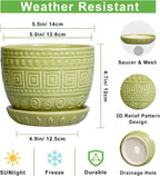G EPGardening Ceramic Pots for Plants - 5.5 Inch Round Ceramic Planter for Indoor, Boho Succulent Pot with Drainage Hole and Plant Saucer, Gift for Plant Lover, Garden Home Desk Decor, Green