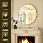 32 Inch Round Gold Metal Wall Mirror - Stylish Circle Mirror for Entryway, Bathroom, and Living Room Decor | Matte Gold Circle Wall Mirror