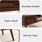 Coffee Table, Mid Century Modern Table with Storage, Living Room Center Table with Slatted Panel Drawer, Fluted Wood Coffee Table with Open Shelf for Living Room, Walnut