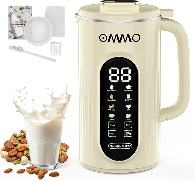 OMMO 10 in 1 Nut Milk Maker Machine Blender, 35oz Soy Milk Maker with Large Screen/10 Blades for Hot/Cold Almond Oat Soybean Milk Maker, 12 Hours Timer/Self-Cleaning, Includes Recipe Book-Accessories