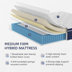 King Size Mattress, 12 Inch Medium Firm King Mattress in a Box, Hybrid Mattresses With High Density Gel Memory Foam & Independent Pocket Springs for Motion Isolation & Edge Support, Release Stress