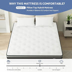 King Mattress, 14 Inch Hybrid Pillow Top King Size Mattresses in a Box with Gel Memory Foam & Individually Pocket Coils, Medium Firm Mattress for Back Pain