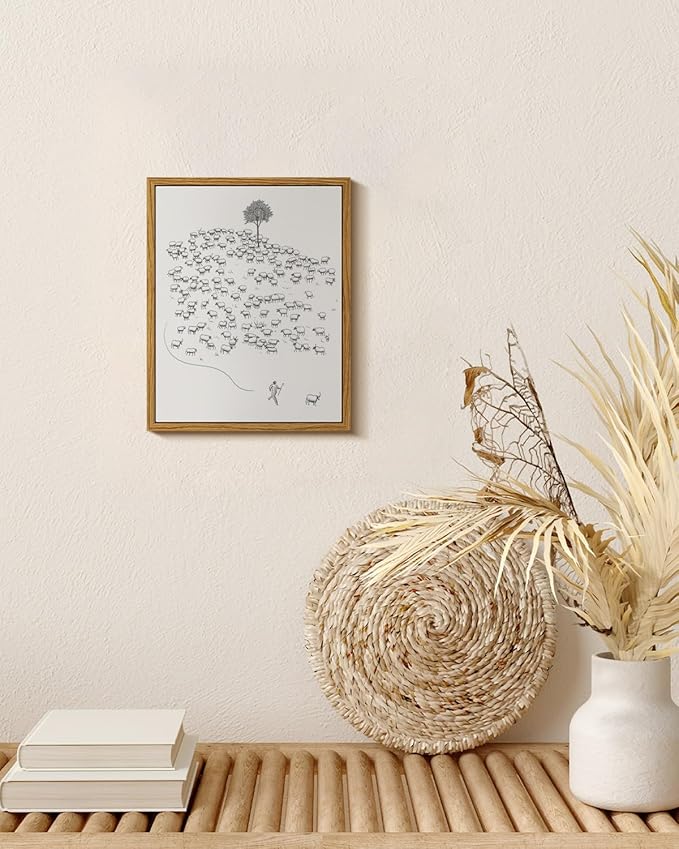 InSimSea Framed Wall Art for Living Room Minimalist Framed Wall Art Room Decor Vintage Landscape Flock of Sheep Home Decor Lamb Artwork Painting Inspiring Christian Wall Art Decor Canvas Prints 8x10in