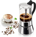Clear Glass Moka Pot 6 Cup 350ml Stainless Steel Coffee Maker Uncoated Stovetop Espresso Percolator Coffeemaker Italian Classic Style Brewing Greca Cafe Mocha Machine for Cafeteras Camping Travel Home