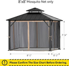 Covered Outdoor Gazebo Mosquito Netting Replacement Universal 4-Panel Sidewalls 8' x 8', Outdoor Gazebo Mosquito Nettings with Double Zipper, Replacement for Patio Canopy, Garden (Mosquito Net Only)