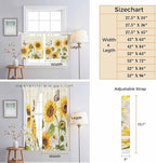 Farm Sunflowers Bedroom Curtains 63 Inch Length, Window Curtains Tab Top, Retro Flowers Butterfly Botanical Beige Light Filtering Window Treatments Drapes 42"x63" 2 Panel