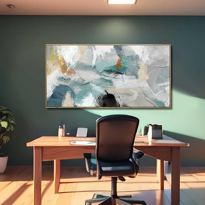 Wall Art Living Room Decorations 24"x48" Teal Wall Art Abstract Paintings Modern Framed Art Room Decor for Bedroom Kitchen Office