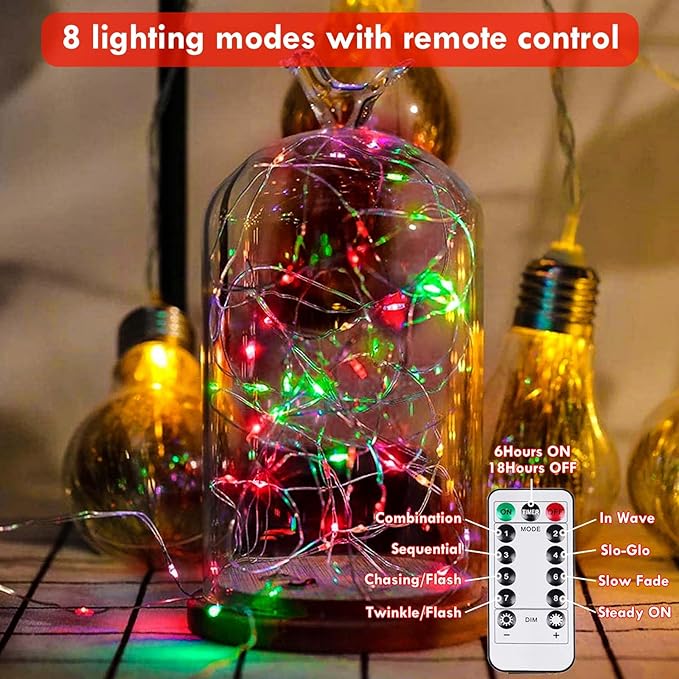 3 Pack Fairy Lights Battery Operated with Remote Control Timer, 26 FT 80 LED String Lights Outdoor Indoor, 8 Mode Twinkle Lights for Christmas Party Wedding Birthday Bedroom Décor (Red and Green)