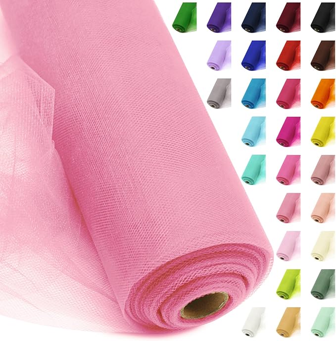 54" x 20 Yards Pink Tulle Fabric Rolls - Tutu Spool Bolt for DIY Wedding Decoration, Baby Shower Tutu Skirt, Gift Wrapping - Large Matte Tulle, Roll Packaging