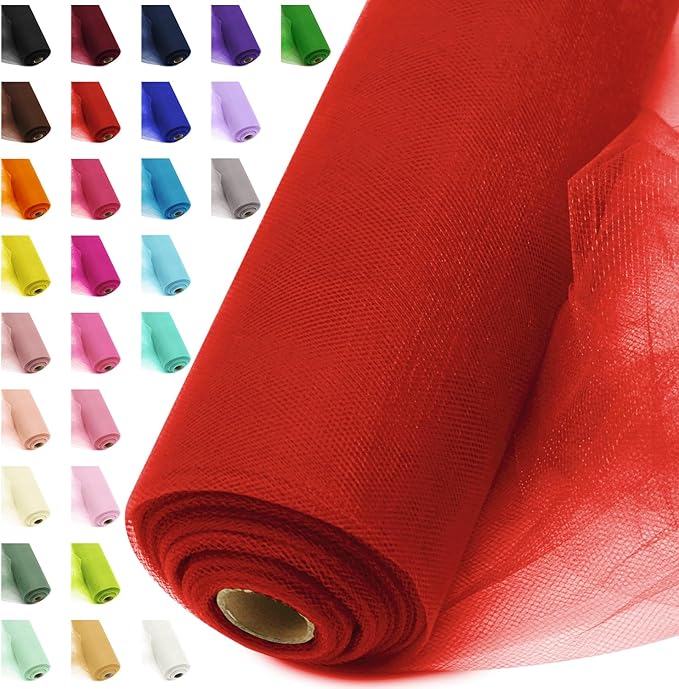 54" by 20 Yards Red Tulle Fabric Rolls - Tutu Spool Bolt for DIY Wedding Decoration, Baby Shower Tutu Skirt, Gift Wrapping - Large Matte Tulle, Roll Packaging