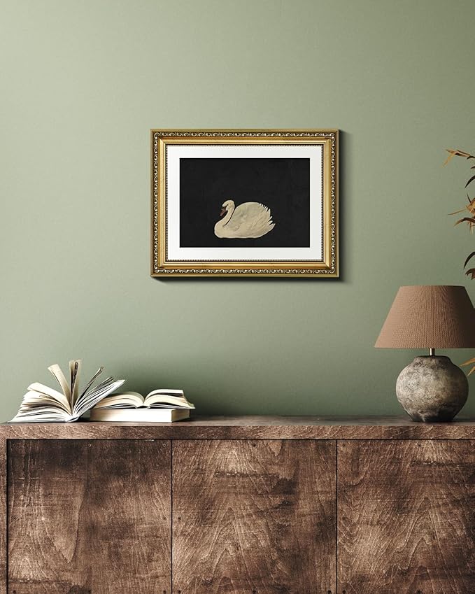 VIYYIEA Gold Framed Wall Art Canvas Print Home Decor Vintage Swan Decoration Grace Swan Art Painting Pictures Rustic Bathroom Wall Decor Animal Farmhouse Artwork for Living Room Bedroom Office 11x14in