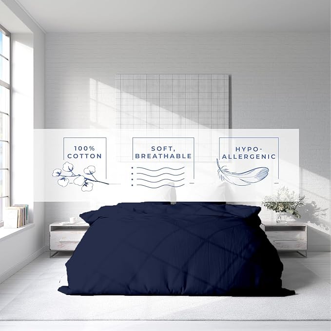 Kotton Culture 3 Pc Twin Size Duvet Cover Set- 100% Egyptian Cotton Sateen 600 Thread Count Ultra Soft Premium Durable Comforter Cover Zipper Closure & Corner Ties (Navy Blue, Twin/Twin XL 68" X 90")