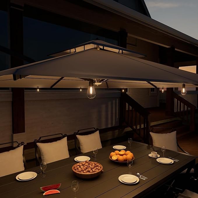 Outdoor String Lights 50 ft, LED Patio Lights with 16（15+1 Spare S14 Shatterproof Bulbs, IP65 Waterproof, Outside Hanging Light for Cafe Bistro Backyard