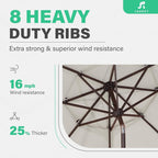 JEAREY 9FT 3 Tier Patio Umbrella Outdoor Market Umbrella Table Umbrellas with 8 Ribs 1.5 Pole Push Button Tilt and Crank UV Protection for Garden,Off-white