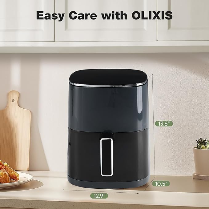 OLIXIS Air Fryer 6 Quart with Window Square Air Fryer 12-in-1 Air Fry, Roast, Reheat, Dehydrate, Bake, Steam, Fries, Custard, Chicken, Wings, Sea Food, Vegetabels,400F Grey