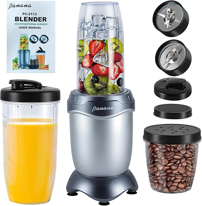 Panana Smoothie Blender 850W Portable Personal Blender and Grinder Combo Shakes and Smoothies 2 * 20Oz To-Go Cups & Lids, Personal Blenders for Juice, Frozen Drinks, Sauces