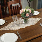 ARTABLE Rectangle Table Runner Lace Macrame Embroidered Table Runners with Exquisite Vintage Shabby Chic for Holiday Wedding Long Dinner Tables (Light Gold, 12 x 36 Inch)