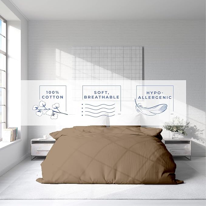 Kotton Culture 1 Pc King Size Duvet Cover Only -100% Egyptian Cotton Sateen 600 Thread Count Ultra Soft Premium Durable Comforter Cover Zipper Closure & Corner Ties (Taupe, King 102"x94")