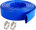1-1/4" x 100 FT Pool Backwash Hose, Blue Heavy Duty Reinforced PVC Lay Flat Water Discharge Hose for Swimming Pool Filter Pump,with 2 Clamp