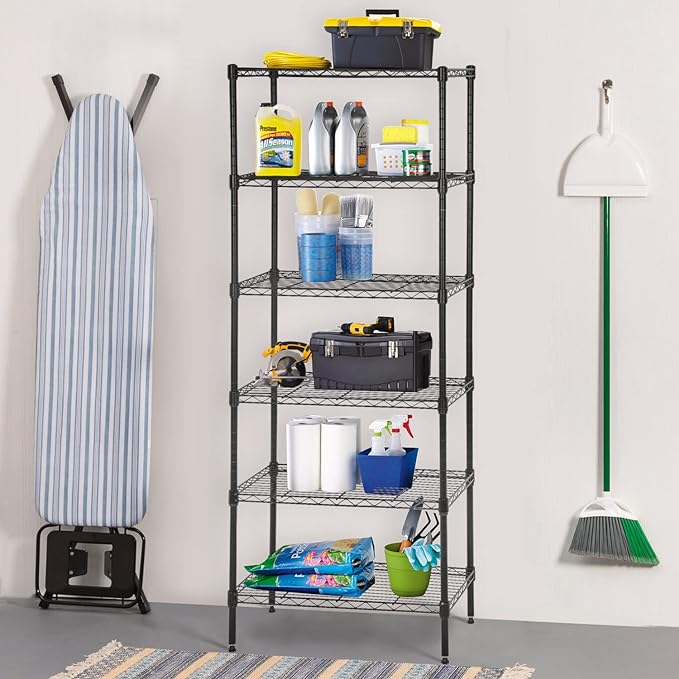 BestOffice Adjustable Wire Shelving Storage Shelves Heavy Duty Shelving Unit for Small Places Kitchen Garage (Black, 13 D x 23 W x 59 H)