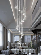 H138 Modern Chandelier for High Ceiling 26-Lights Chrome Raindrop Chandeliers Crystal Pendant Light Fixture Large Chandelier for Staircase Foyer Villa Dimmable LED Hanging Light