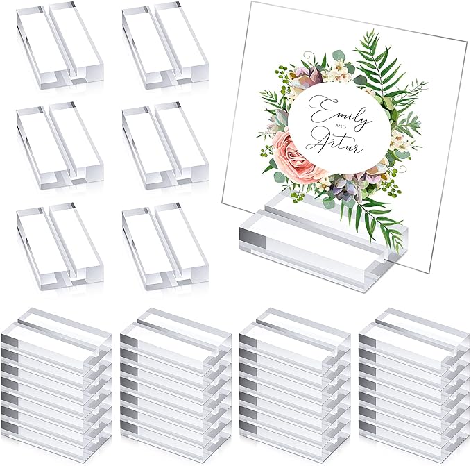 Blulu 40 Pieces Acrylic Place Card Holders 2 Inch Clear Stands Base with 3 mm Card Slot Numbers Display Table Sign for Wedding Exhibition Office Cafe Restaurant Photo Menu Meeting Table Decorations