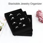 Small Jewelry Tray-Ring Organizer 2PCS Premium Velvet Rings Earrings Display Tray Storage Insert Holder for Jewelry Box, Drawer, Dresser (8 Slots, Black)