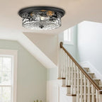Industrial Flush Mount Ceiling Light, 16" 3-Light Modern Ceiling Light Fixture, Hammered Modern Kitchen Ceiling Light for Bedroom, Living Room, Kitchen Island (Black)