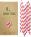 Disposable White and Pink Striped Paper Straws, Hot Pink Swirl Straw Pastel Princess Drinking Straws for Valentines Birthday Wedding Party Suppliers (7.75 Inches, Box of 100)