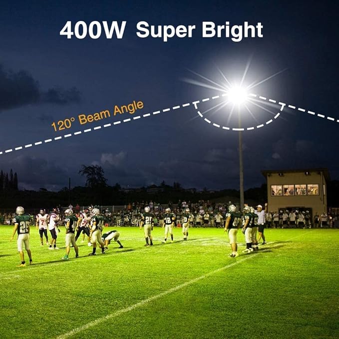 400W LED Stadium Flood Lights Outdoor(2350W Equivalent),50000LM Super Bright LED Arena Lights 100-277V IP66 Waterproof 5000K Daylight White Commercial Lighting for Sports Fields and Counts