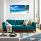 XXMWallArt FC2462 Seascape Wall Art Tropical Paradise Beach With White Sand and Coco Palms Canvas Wall Art Summer Beach Nature Pictures for Living Room Bedroom Home and Office Wall Decor