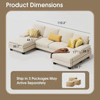 Furmax Sectional Couches for Living Room, U-Shaped Sofa Couch with Linen Fabric, 4 Seat Sofa Set with Double Chaise for Apartment (Fabric, White)