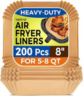 Air Fryer Paper Liners, 200pcs Air Fryer Liners Disposable, 8" Square Baking Liner for 5-8 qt Airfryer Basket, Non-stick and Oil Proof Parchment Paper for Oven, Pans & Baking