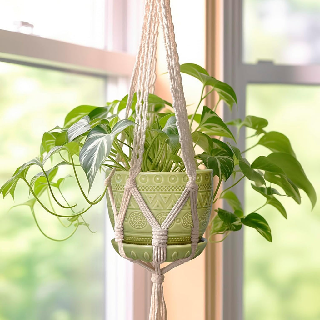 G EPGardening Indoor Plant Pot 5.5 Inch - Ceramic Planter with Drainage Hole and Saucer, Round Boho Plant Pot for Indoor Plants, Plant Lover Gifts, Home Garden Office Decor, Green