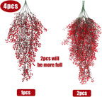 RECUTMS Artificial Hanging Fern Lighted with 30 LED Fake Hanging Ivy Vines Plastic Faux Greenery Plants for Home Wall Bedroom Garden Wedding Outside Decor Pack of 4 (Red)