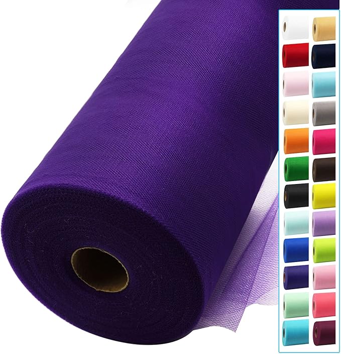 Purple Tulle Fabric Rolls 54 Inch by 40 Yards Tulle Bolt Spool for Wedding Decorations DIY Halloween Tutu Baby Shower Table Skirt Ceiling Decor Birthday Party Craft Supplies