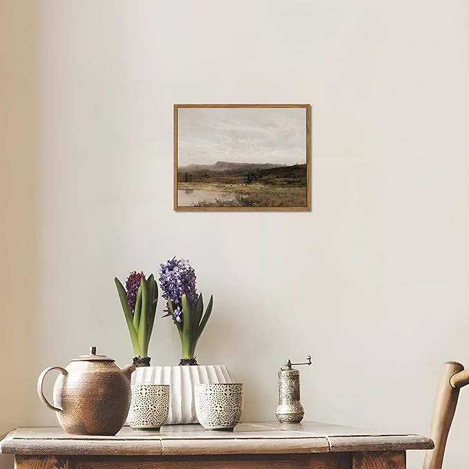 Floating Framed Vintage Canvas Wall Art Decor – Scenic Landscape Paintings Pictures Prints, Nature Countryside Wall Decor for Living Room Bedroom Office and Home Decoration 8x10 inch