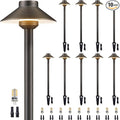 12V Brass Landscape Path Lights - LED Low Voltage Pathway Lamp IP65 Waterproof, Outdoor Walkway Lighting Wired, Hat Bronze for Patio Lawn with 3W 270LM 5000K Daylight G4 Bulb (10 Pack)