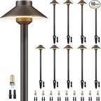 12V Brass Landscape Path Lights - LED Low Voltage Pathway Lamp IP65 Waterproof, Outdoor Walkway Lighting Wired, Hat Bronze for Patio Lawn with 3W 270LM 5000K Daylight G4 Bulb (10 Pack)