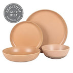 Gibson Elite Laguna Bliss 16 Piece Stoneware Reactive Glaze (Service for 4) Ceramic Plates and Bowls Dinnerware Set - Matte Clay W/Terracotta Bottom